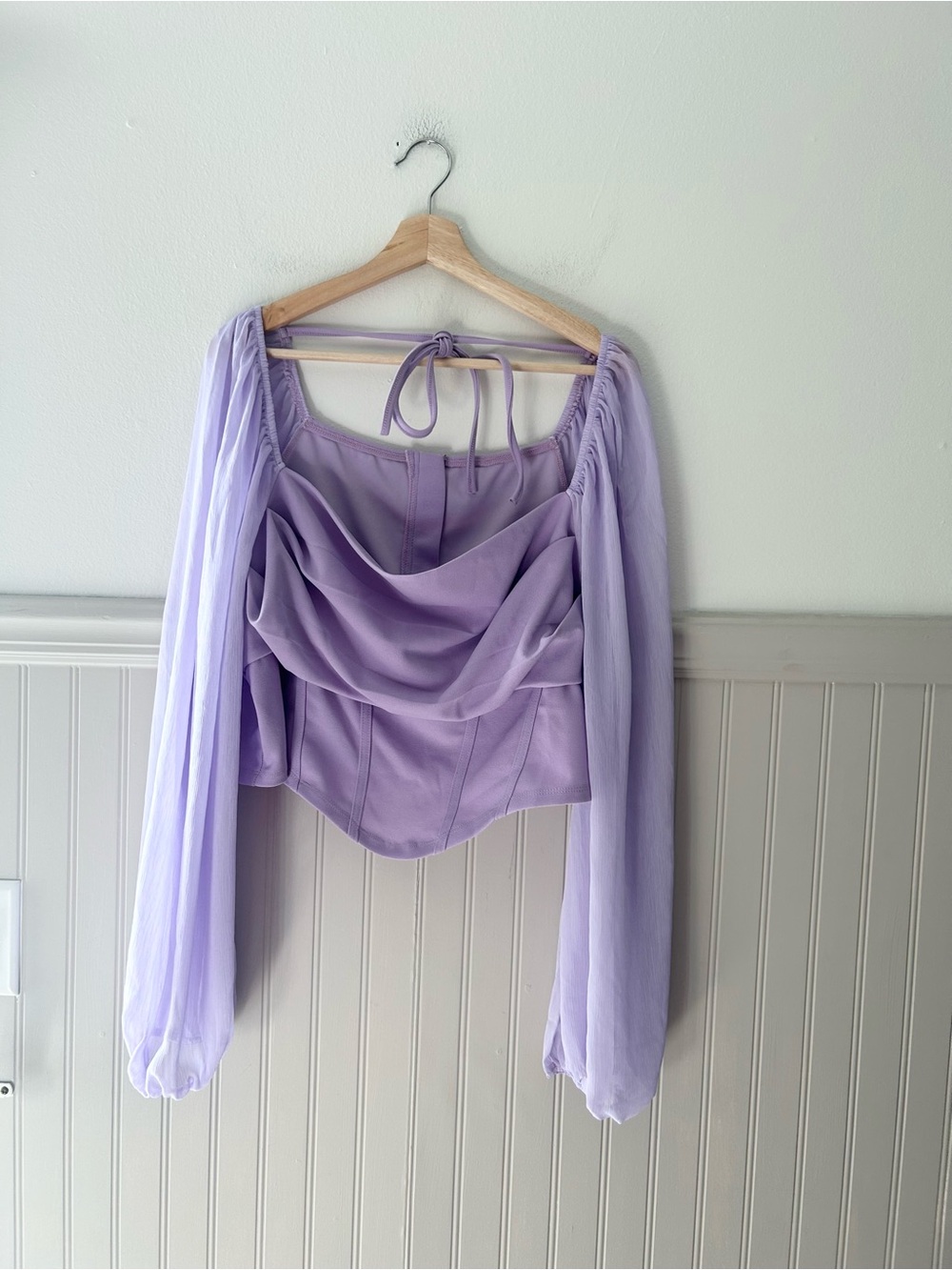 SHEIN 4XL Lavender Draped Corset Peasant Sleeve Crop Top